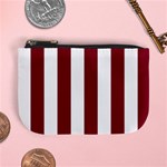 Vertical Stripes - White and Burgundy Red Mini Coin Purse
