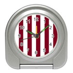 Vertical Stripes - White and Burgundy Red Desk Alarm Clock