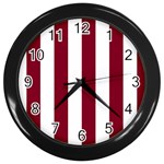 Vertical Stripes - White and Burgundy Red Wall Clock (Black)