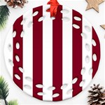 Vertical Stripes - White and Burgundy Red Round Filigree Ornament (Two Sides)