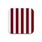 Vertical Stripes - White and Burgundy Red Rubber Coaster (Square)