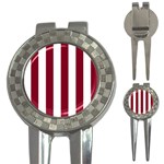 Vertical Stripes - White and Burgundy Red 3-in-1 Golf Divot