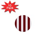 Vertical Stripes - White and Burgundy Red 1  Mini Button (10 pack)