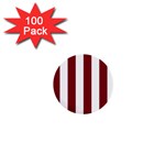 Vertical Stripes - White and Burgundy Red 1  Mini Button (100 pack)