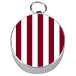 Vertical Stripes - White and Burgundy Red Silver Compass