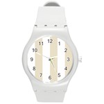 Vertical Stripes - White and Pearl Brown Round Plastic Sport Watch (M)