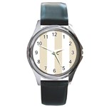 Vertical Stripes - White and Pearl Brown Round Metal Watch