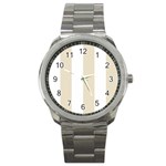 Vertical Stripes - White and Pearl Brown Sport Metal Watch