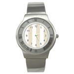Vertical Stripes - White and Pearl Brown Stainless Steel Watch