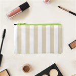 Vertical Stripes - White and Pearl Brown Canvas Cosmetic Bag (XS)