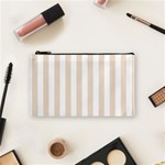 Vertical Stripes - White and Almond Brown Cosmetic Bag (S)