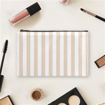 Vertical Stripes - White and Almond Brown Cosmetic Bag (M)