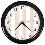 Vertical Stripes - White and Almond Brown Wall Clock (Black)