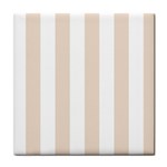 Vertical Stripes - White and Almond Brown Tile Coaster