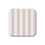 Vertical Stripes - White and Almond Brown Rubber Coaster (Square)