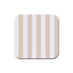 Vertical Stripes - White and Almond Brown Rubber Square Coaster (4 pack)