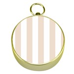 Vertical Stripes - White and Almond Brown Gold Compass