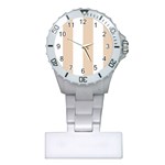 Vertical Stripes - White and Pastel Brown Nurses Watch