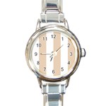Vertical Stripes - White and Pastel Brown Round Italian Charm Watch