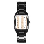 Vertical Stripes - White and Pastel Brown Stainless Steel Barrel Watch