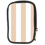 Vertical Stripes - White and Pastel Brown Compact Camera Leather Case