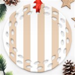 Vertical Stripes - White and Pastel Brown Round Filigree Ornament (Two Sides)