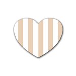 Vertical Stripes - White and Pastel Brown Rubber Coaster (Heart)