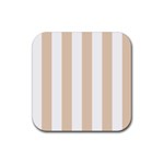 Vertical Stripes - White and Pastel Brown Rubber Coaster (Square)