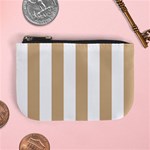 Vertical Stripes - White and Tan Brown Mini Coin Purse
