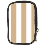 Vertical Stripes - White and Tan Brown Compact Camera Leather Case