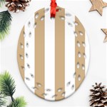 Vertical Stripes - White and Tan Brown Ornament (Bell) Ornament (Oval Filigree)