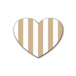 Vertical Stripes - White and Tan Brown Rubber Coaster (Heart)
