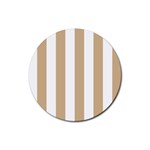 Vertical Stripes - White and Tan Brown Rubber Coaster (Round)