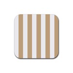 Vertical Stripes - White and Tan Brown Rubber Coaster (Square)