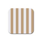 Vertical Stripes - White and Tan Brown Rubber Square Coaster (4 pack)