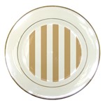 Vertical Stripes - White and Tan Brown Porcelain Plate