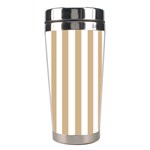 Vertical Stripes - White and Tan Brown Stainless Steel Travel Tumbler