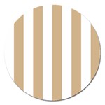 Vertical Stripes - White and Tan Brown Magnet 5  (Round)