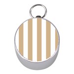 Vertical Stripes - White and Tan Brown Silver Compass (Mini)