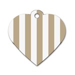 Vertical Stripes - White and Khaki Brown Dog Tag Heart (One Side)