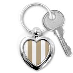 Vertical Stripes - White and Khaki Brown Key Chain (Heart)