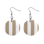 Vertical Stripes - White and Khaki Brown 1  Button Earrings