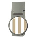 Vertical Stripes - White and Khaki Brown Money Clip (Round)