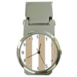 Vertical Stripes - White and Khaki Brown Money Clip Watch