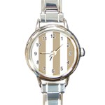 Vertical Stripes - White and Khaki Brown Round Italian Charm Watch