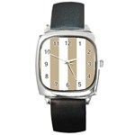 Vertical Stripes - White and Khaki Brown Square Metal Watch