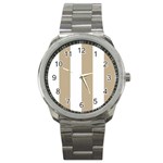 Vertical Stripes - White and Khaki Brown Sport Metal Watch