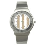 Vertical Stripes - White and Khaki Brown Stainless Steel Watch