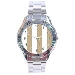 Vertical Stripes - White and Khaki Brown Stainless Steel Analogue Watch