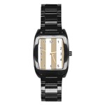 Vertical Stripes - White and Khaki Brown Stainless Steel Barrel Watch
